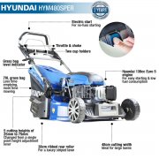 Hyundai HYM480SPER 19" / 48cm Self Propelled Electric Start 139cc Petrol Roller Lawn Mower